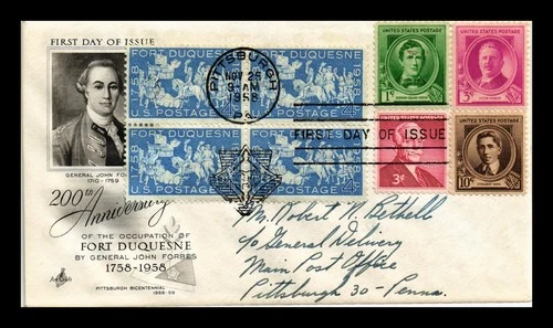 US COVER FORT DUQUESNE 200TH ANNIVERSARY FDC SCOTT 1123 BLOCK OF 4 COMBO