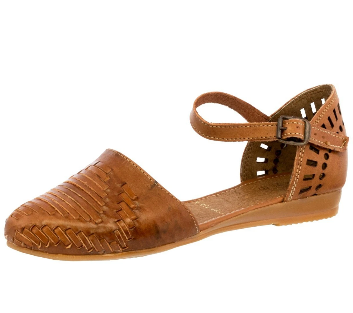 Womens Authentic Mexican Huarache Light Brown Real Woven Leather Sandals #112