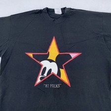 Vintage Mickey Mouse Hi Folks Shirt Mens XL Black Star Graphic Disney 90s