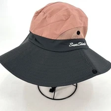 SunSeeker Women's Sun Hat Pink Gray Ponytail Hole Wide Brim One Size NWOT