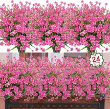 24 Bundles of UV Resistant Pink Artificial Flowers for Stunning Outdoor Decor