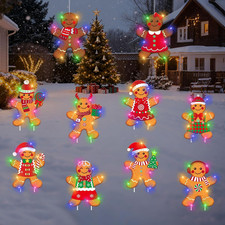 10 PCS Christmas Gingerbread Man Yard Signs with LED Lights, Xmas Gingerbread Ou