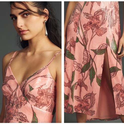 ANTHROPOLOGIE x HUTCH Nya V-Neck Sequin Midi Dress Pink Floral Sz S NWT {BB46} - Picture 2 of 2