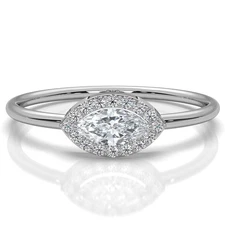 East–West Marquise Halo Lab Grown Diamond Ring 14k Gold Slim 1.3mm 0.23ctw