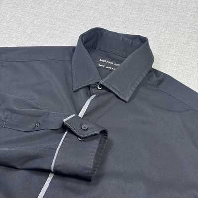 saks fifth avenue men's dress shirts Saks Fifth Avenue Dress Shirt Mens 15.5 32/33 Black Point Collar Long  Sleeve