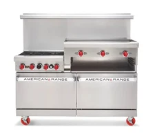 American Range 60" Commercial (6) Burner Gas Range w/ 24" Raised Griddle