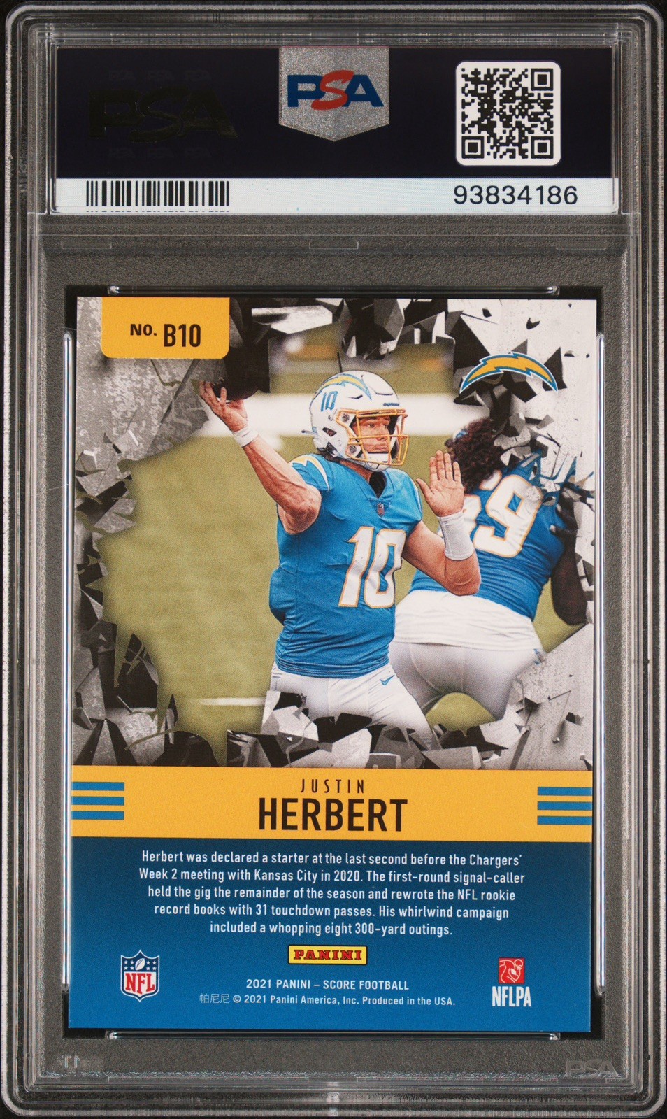 2021 Score Justin Herbert Breakthrough End Zone 5/6 SSP #B10 PSA 10 Gem Mint  view 2