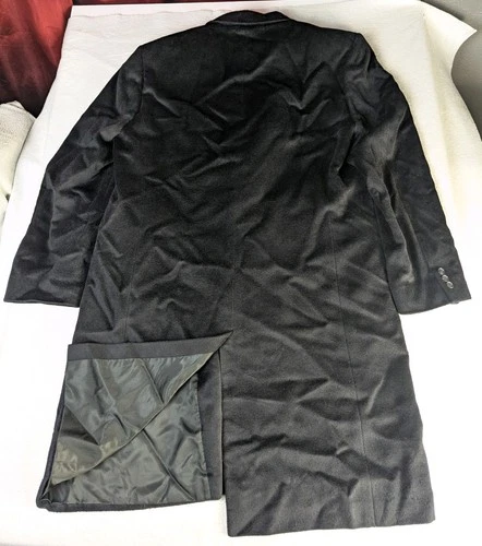 Hickey Freeman Coat Mens 44 Long 100% Wool Black Overcoat Jacket- Union Made  image 20