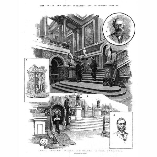 LONDON Interior of Goldsmiths Hall - Antique Print 1884
