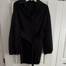 PrettyLittleThing Black Belted Shirt Dress Long Sleeve US 6