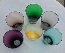 Vintage 4" Glasses Set of 6 Hand Blown Multi Colored MCM Barware