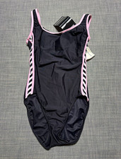 Miraclesuit One-Piece Swimsuit Black/Pink Trim Striped Sides Women  s Sz 12