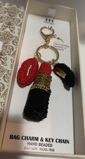 Haute Hippie Hand Beaded Bag Charm Keychain, Lipstick, Lips Shoe. New/Box