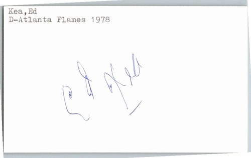 -Ed Kea- (d.1999) Signed/Autograph/Auto Index Card Atlanta Flames NHL