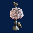 VTG Tiffany Style Seashell Table Lamp 17" Brass Bass Coastal Nautical Art Glass