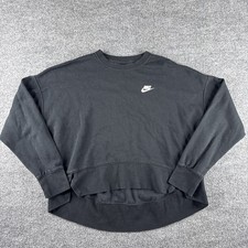 Nike Club Fleece Crew Pullover Sweatshirt Black Oversized Womens M Casual