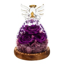 Gift for Mom Preserved Real Rose Eternal Glass Angel 5.8 Inch Purple Decor