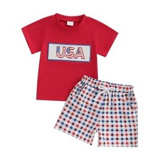 4th of July Baby Boy Summer Outfit Embroidery Letters T-shirt 6-12 Months Red