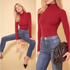 NEW Reformation JEANS 'Navia' Turtleneck Bodysuit in RED M