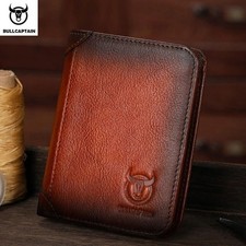 BULLCAPTAIN Men Retro Wallet Genuine Leather RFID Blocking Card ID Holder Coin
