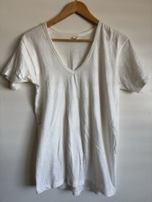 Vintage 70s Fruit of the Loom White V-Neck T-Shirt USA Made Ribbed Collar M Rare