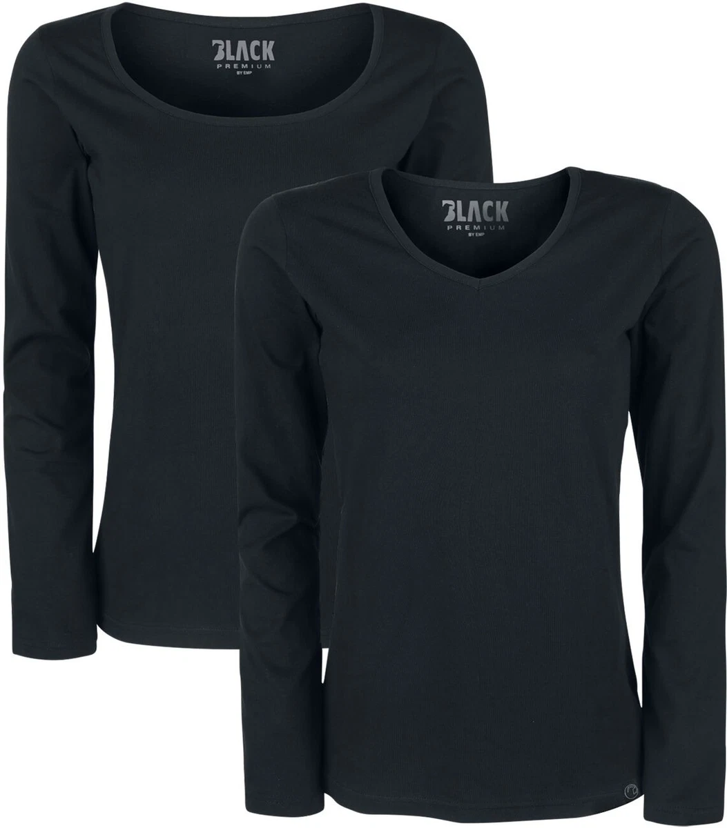 Black Premium by EMP Damen schwarze Basic Langarmshirts im Doppelpack