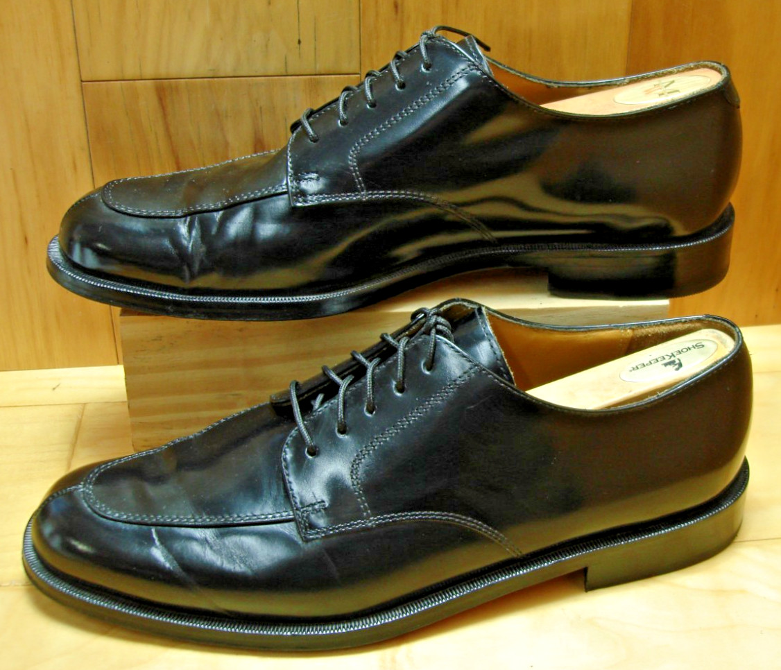 Sz 10 D COLE HAAN Men's Shiny Black Leather Dress Shoes, Split Toe Derby Blucher
