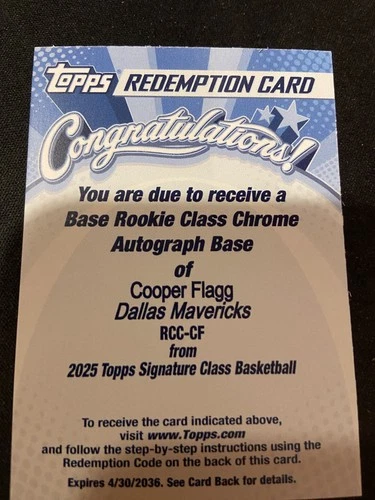 2025 Topps Signature Cooper Flagg Base (RAW)