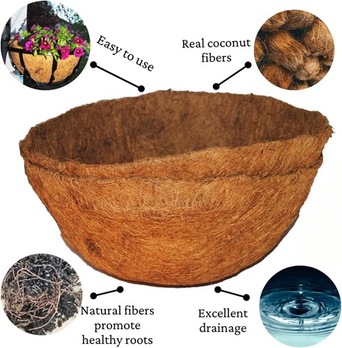 12" Round, , Natural Coco Coconut Fiber Planter, Liner for Hanging Basket, Ga...