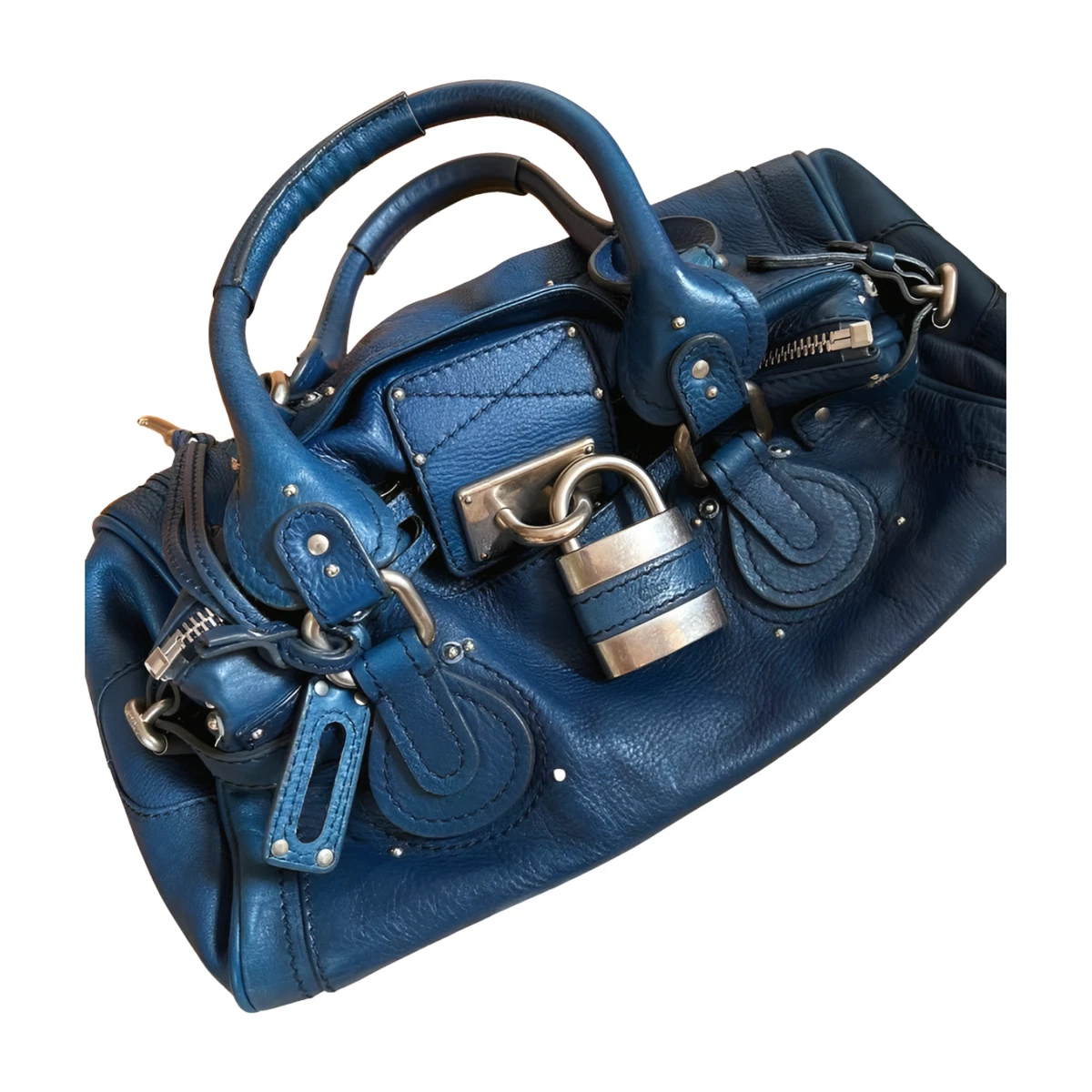 Chloe Paddington Satchel Handbag Blue Leather Large Padlock
