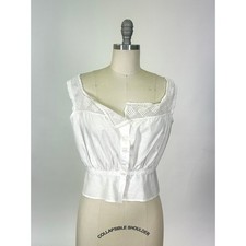 Antique Victorian White Crochet Lace Cotton Linen Bodice Top Corset Cover
