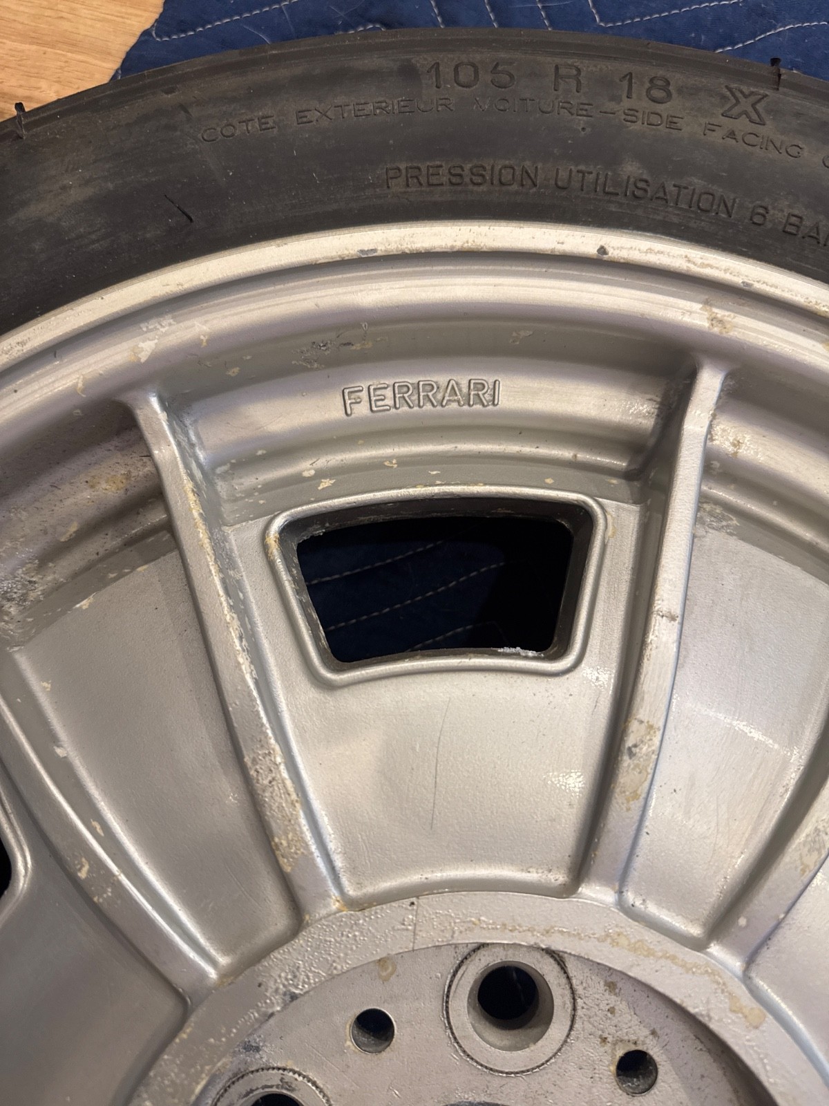 Genuine Ferrari part. Spare rim with tire. 3 1/4”  Bx18. Part # 105583. For Fera