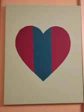 hand painted art on canvas heart acrylic painting OOAK blue green pink stripes