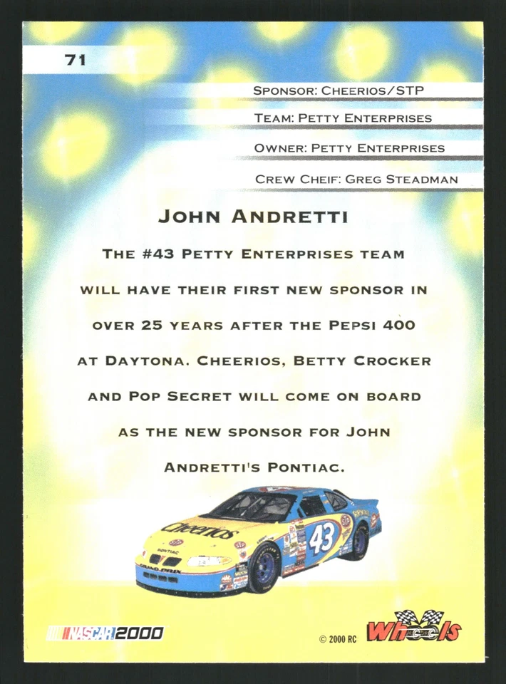 John Andretti 2000 Wheels High Gear #71 Petty Enterprises - Image 2 of 2