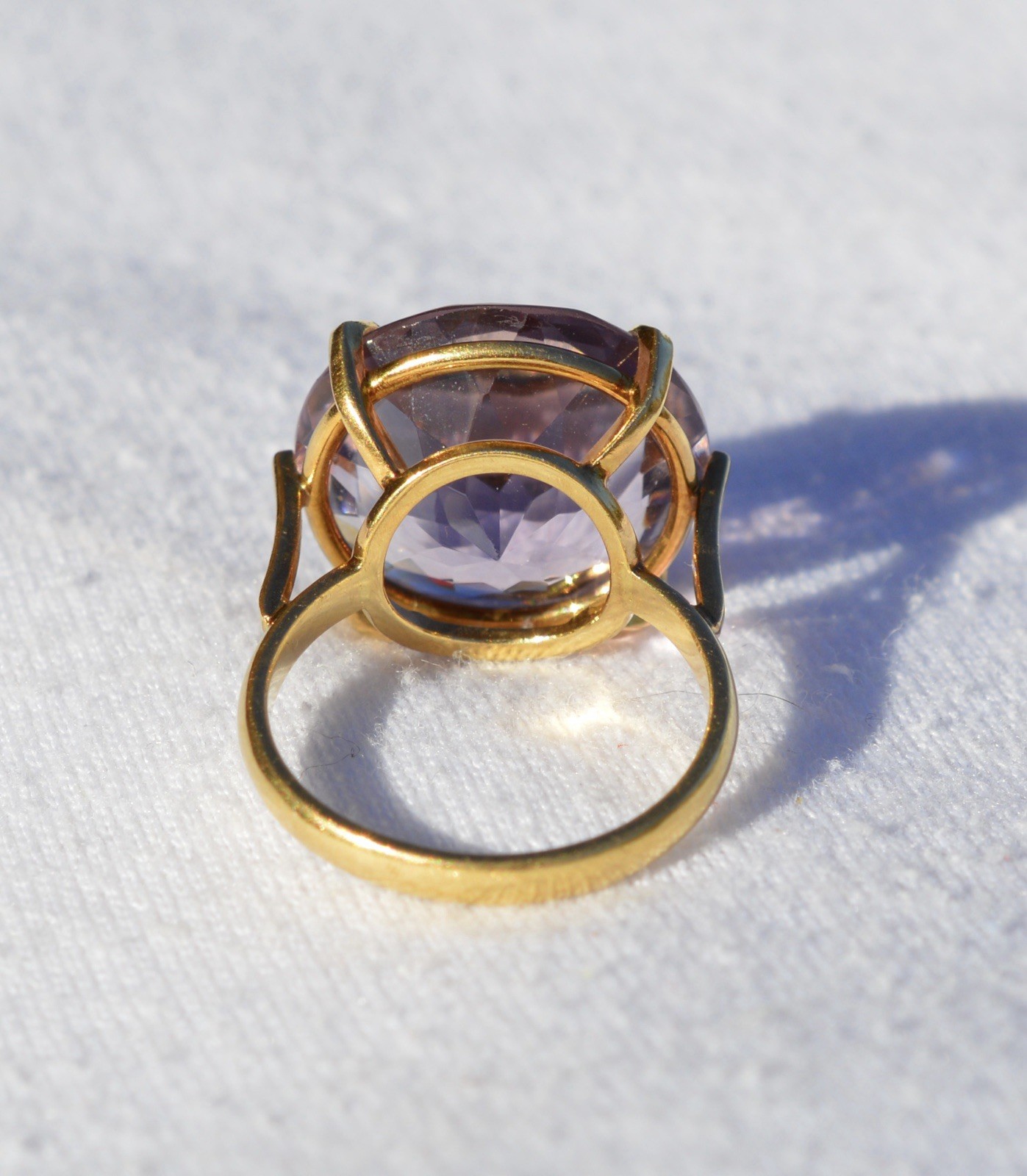 18k Solid Yellow Gold Ring, Round Cut Natural Ame… - image 4