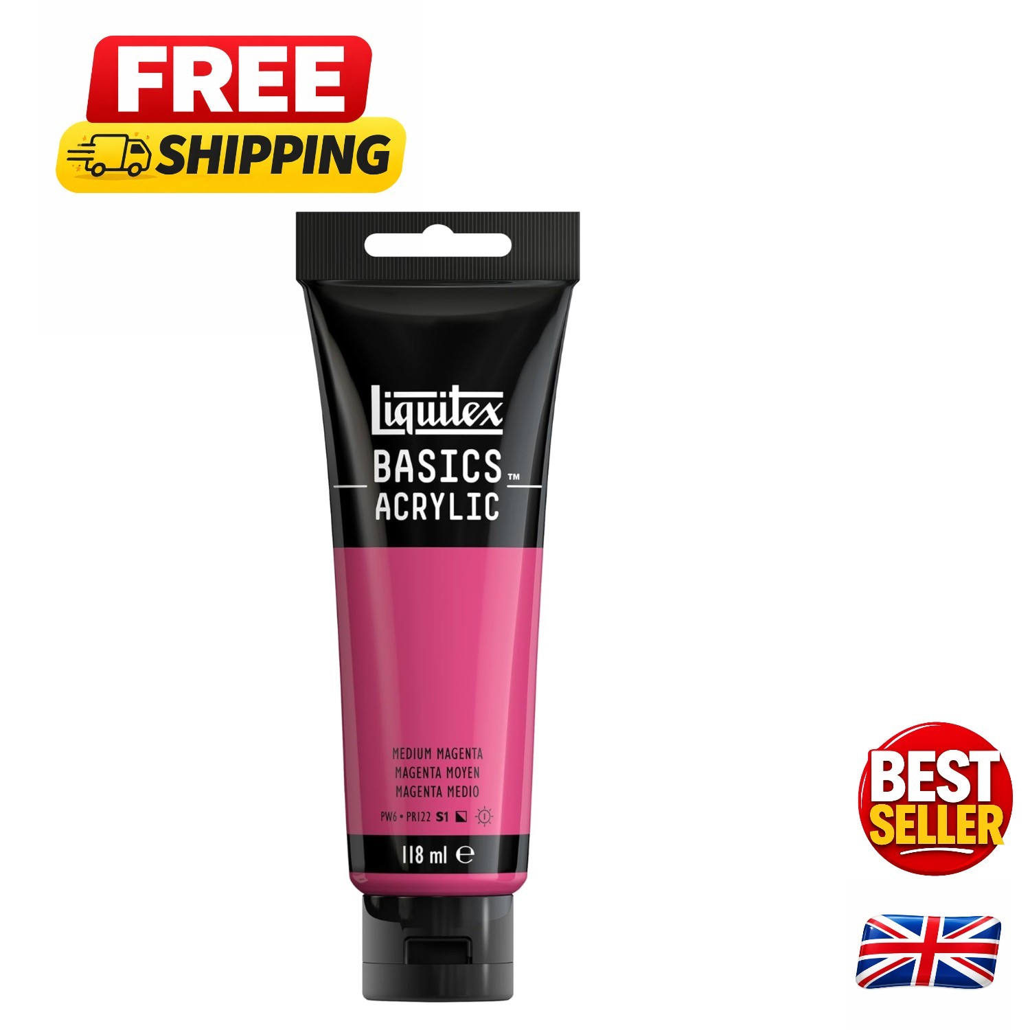 Liquitex Medium Magenta Acrylic Paint, 118ml Tube - Gloss Finish for Vibrant Art