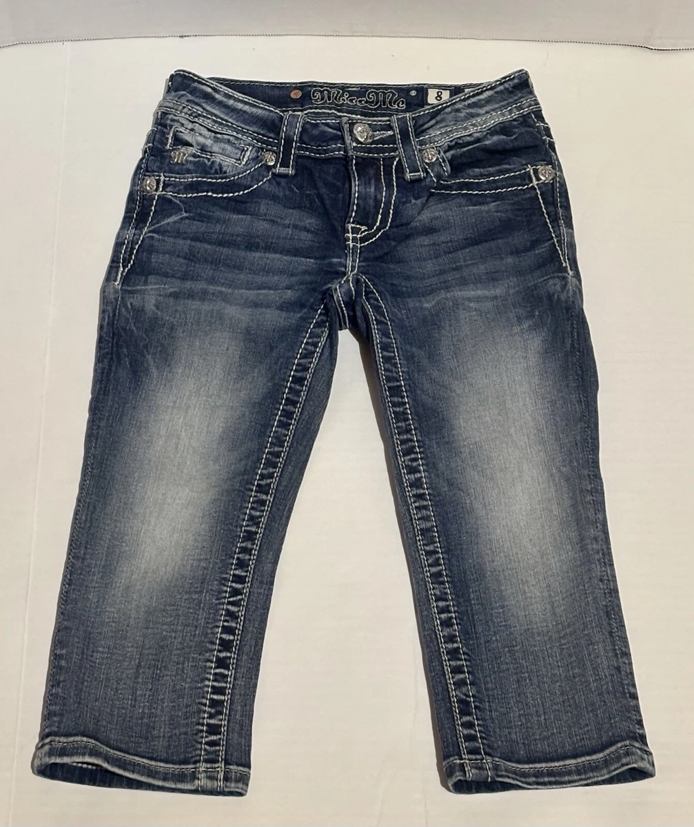 Jean Miss Me Capri Fille - Taille 16 - Denim Avec Manchettes Et Bling - Très Bon état D'occasion