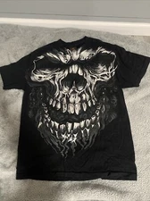 Hot Leathers Men's Black Mega Graphic Skull Short Sleeve T Shirt Size L Y2k