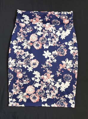 Ultra Flirt Floral Straight Skirt Stretch Wide Waistband Back Slit - Size Large