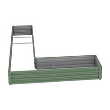 Raised Bed Planter L-Shaped Trough Garden Outdoor Galvanised Steel, 277x207x30cm
