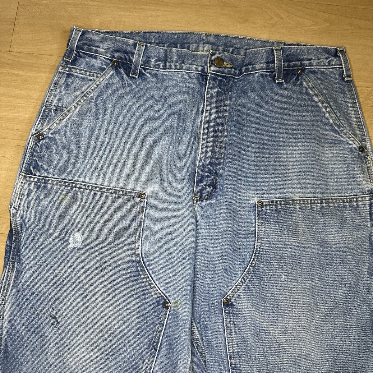 Carhartt Double Knee Jeans Mens 38X34 Logger Washed Denim Loose