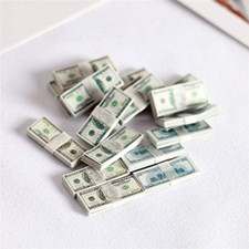 100 Pcs Mini Dollar Bills for Dollhouse, 1:12 Scale Miniature Accessories Set