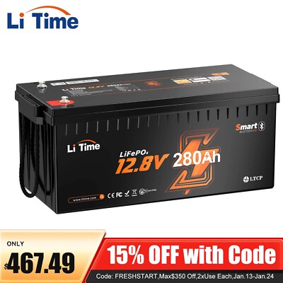 LiTime 12V 280Ah Bluetooth Low-Temp LiFePO4 Lithium Battery For RV Solar Marine