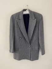 Ellen Tracy Linda Allard Gray Striped Double Breasted Wool Blend Blazer Sz 4