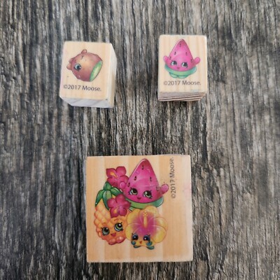 Shopkins Wood Rubber Stamps Craft Card Art Watermelon Flower Pineapple Kiwi X3