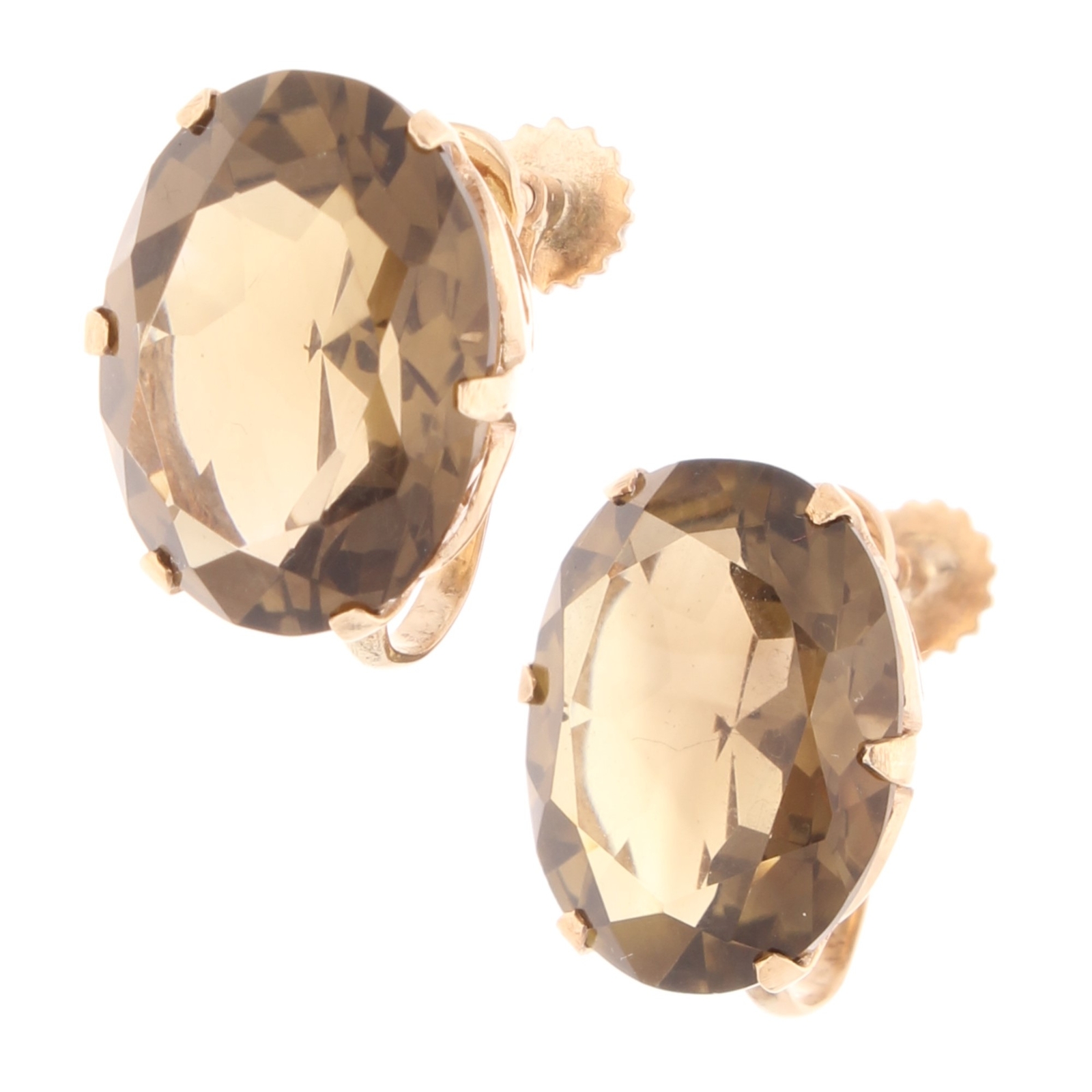 9Carat Yellow Gold Smoky Quartz Screw Back Earrings (13x16mm)