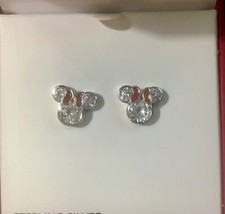 DISNEY 925 CZ MINNIE MOUSE STERLING SILVER STUD EARRINGS WITH CLEAR STONE