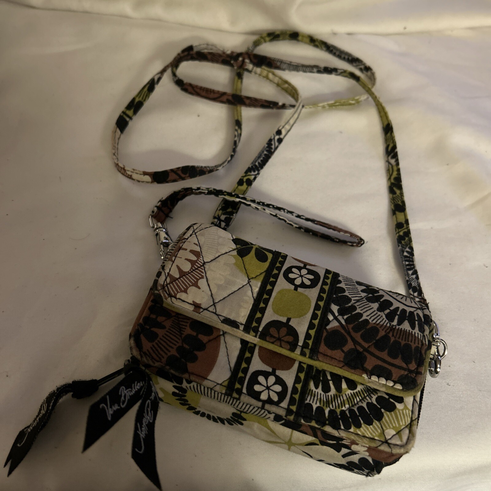 Vera Bradley All in One Crossbody Bag Cocoa Moss Small Brown Green Strap