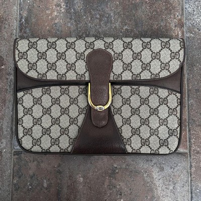 Gucci Vintage Horseshoe Clutch Bag 2Way GG Pattern PVC Leather Pre 