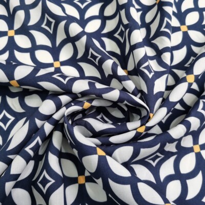 1 Meter X 1.4 Meter Navy White Retro Viscose Fabric Soft Sewing Material Rayon
